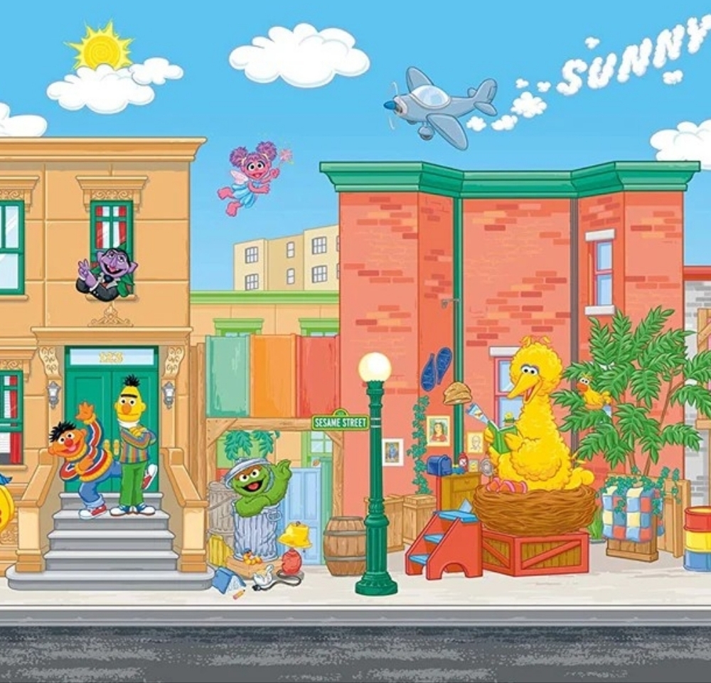 Sesame Street Mural Roll - White with Multicolor Characters